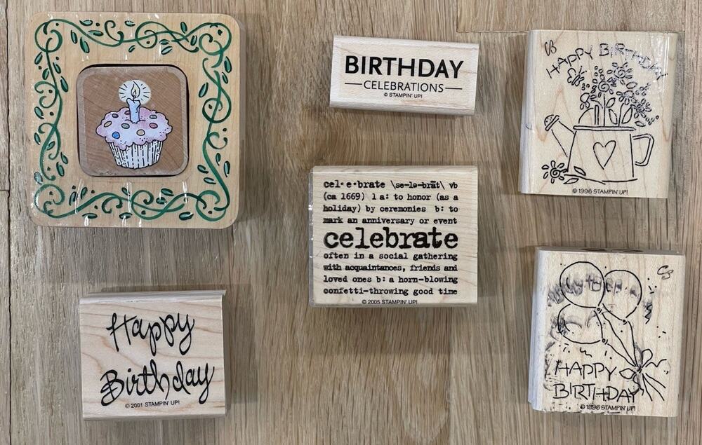 Happy Birthday Rubber Stamp Set Lot of 6 Wood Wooden Celebrate Candle